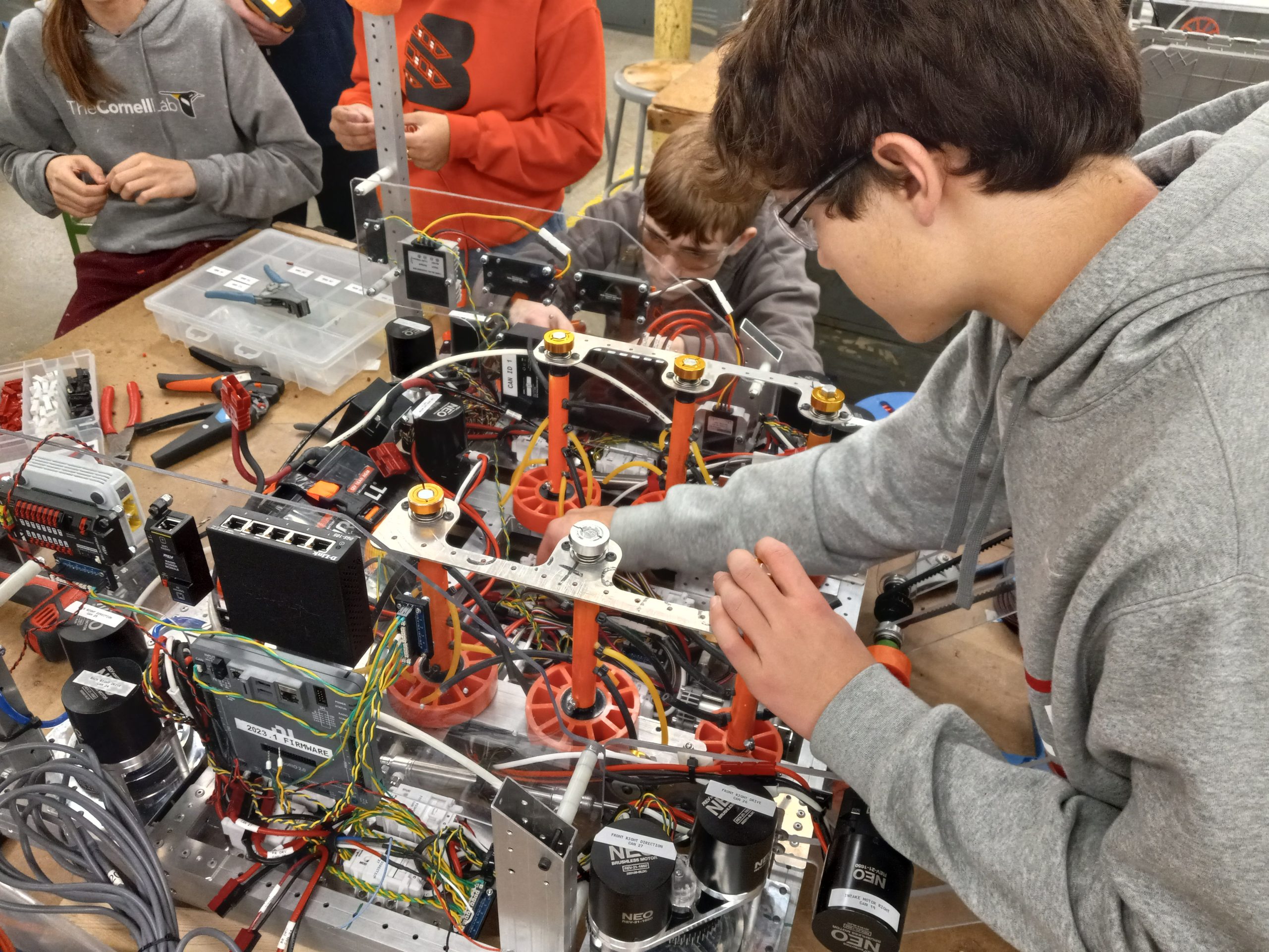 Working hard to get our robot ready for the Sussex Scrimmage